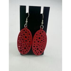 Handmade Earrings Dangle Red Oval Holiday Christmas Lightweight New
